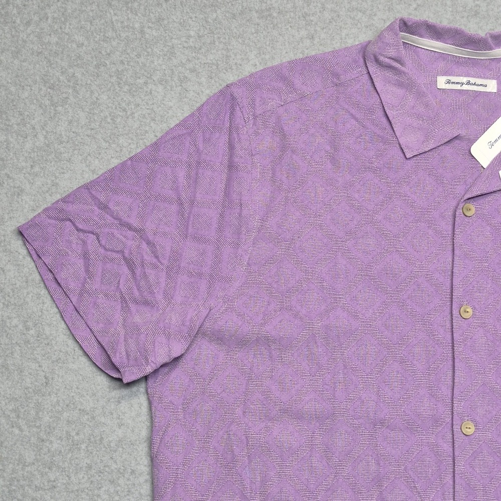 Tommy Bahama Shirt Mens 2XL Purple Solid Diamond Isle Jacquard Button Down NWT - Picture 11 of 15